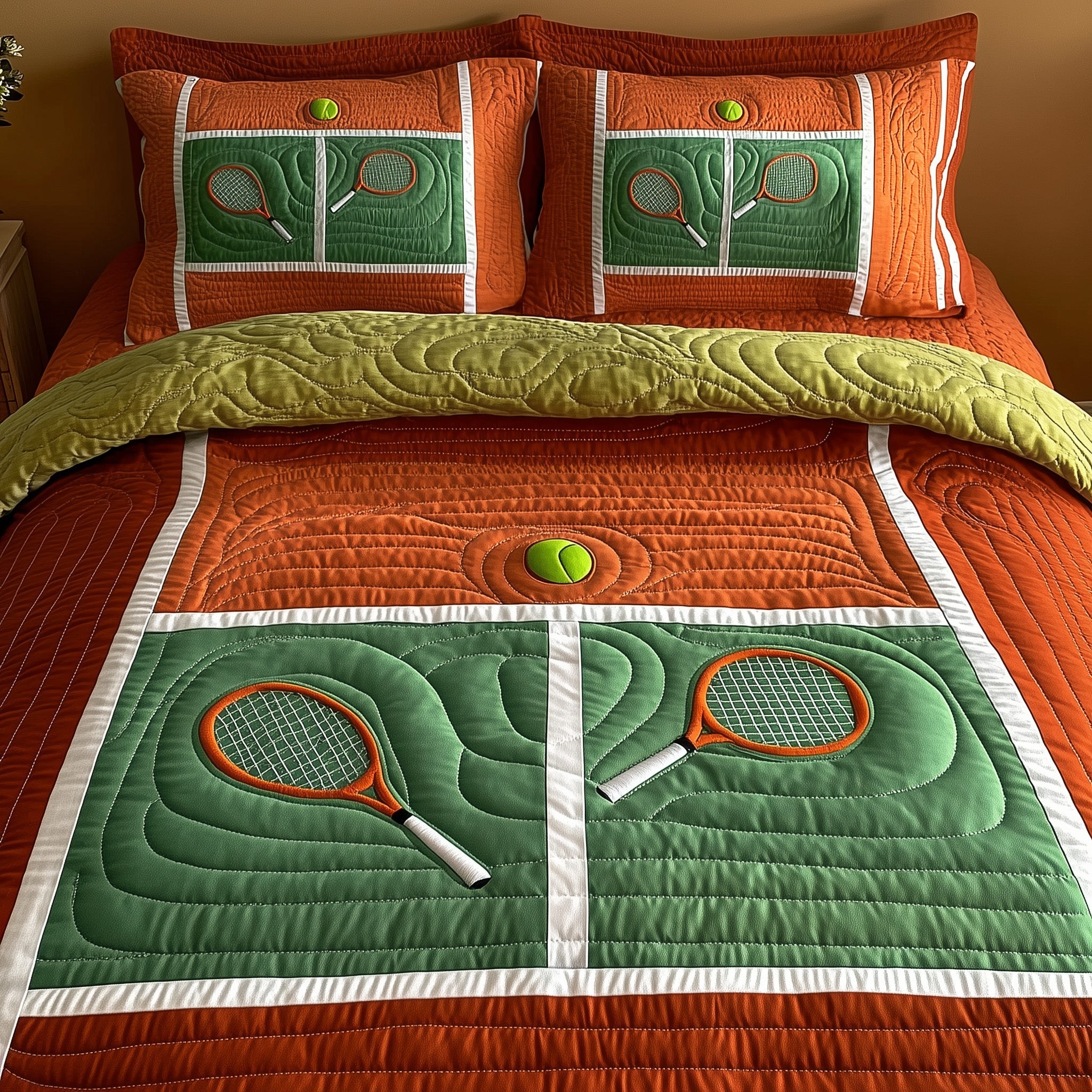 Tennis Time Quilted Bedding Set Duvet Cover Merchandise Tennis Presents
