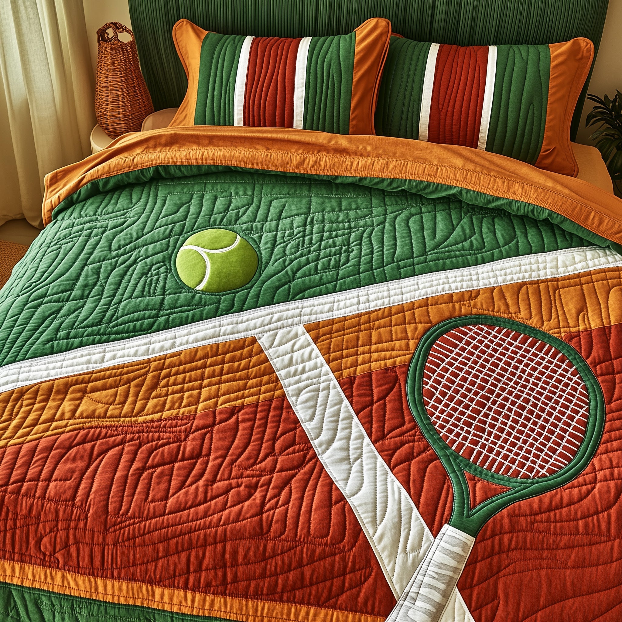 Tennis Time Quilted Bedding Set Duvet Cover Merchandise Tennis Related Gifts