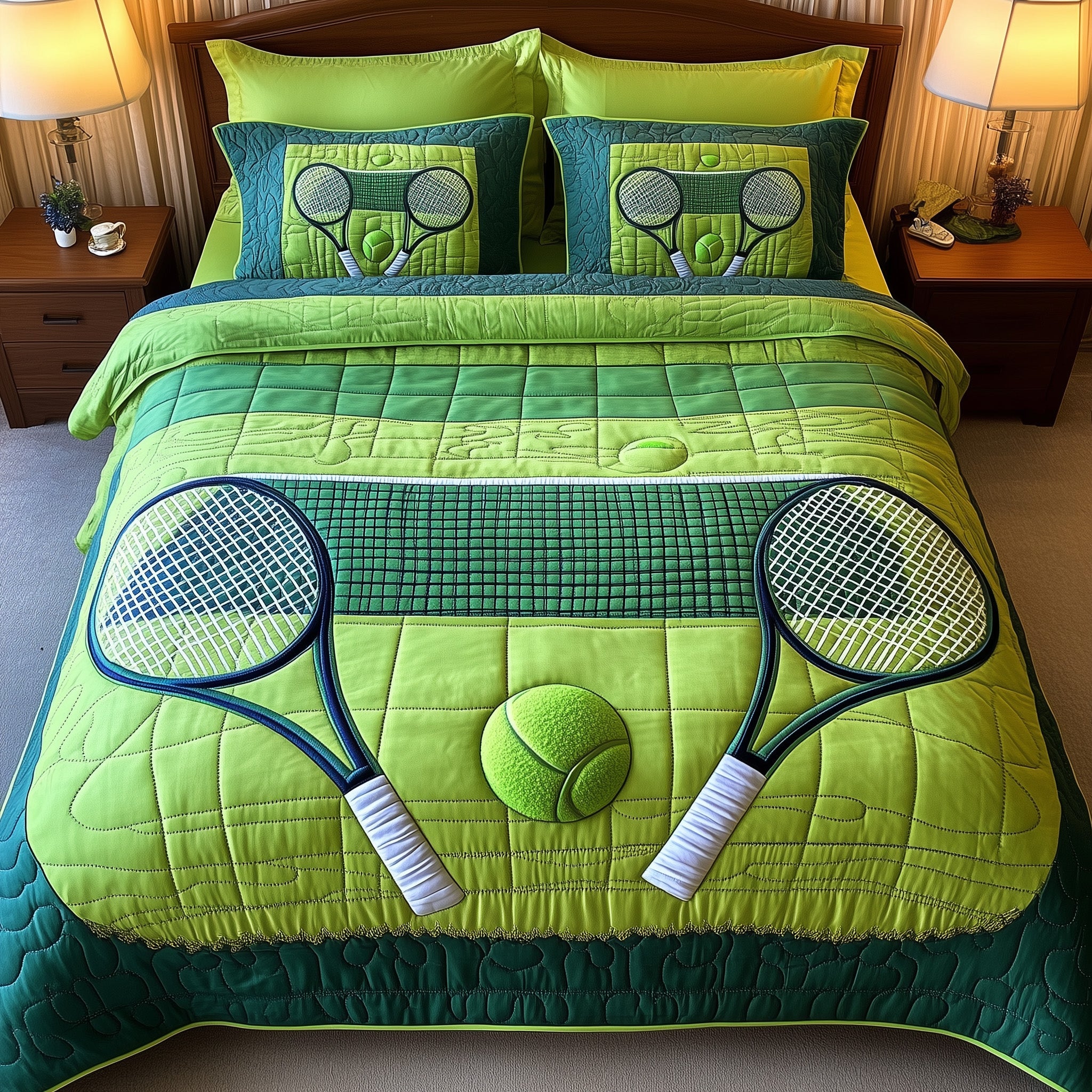 Tennis Time Quilted Bedding Set Duvet Cover Merchandise Tennis Team Gift Ideas