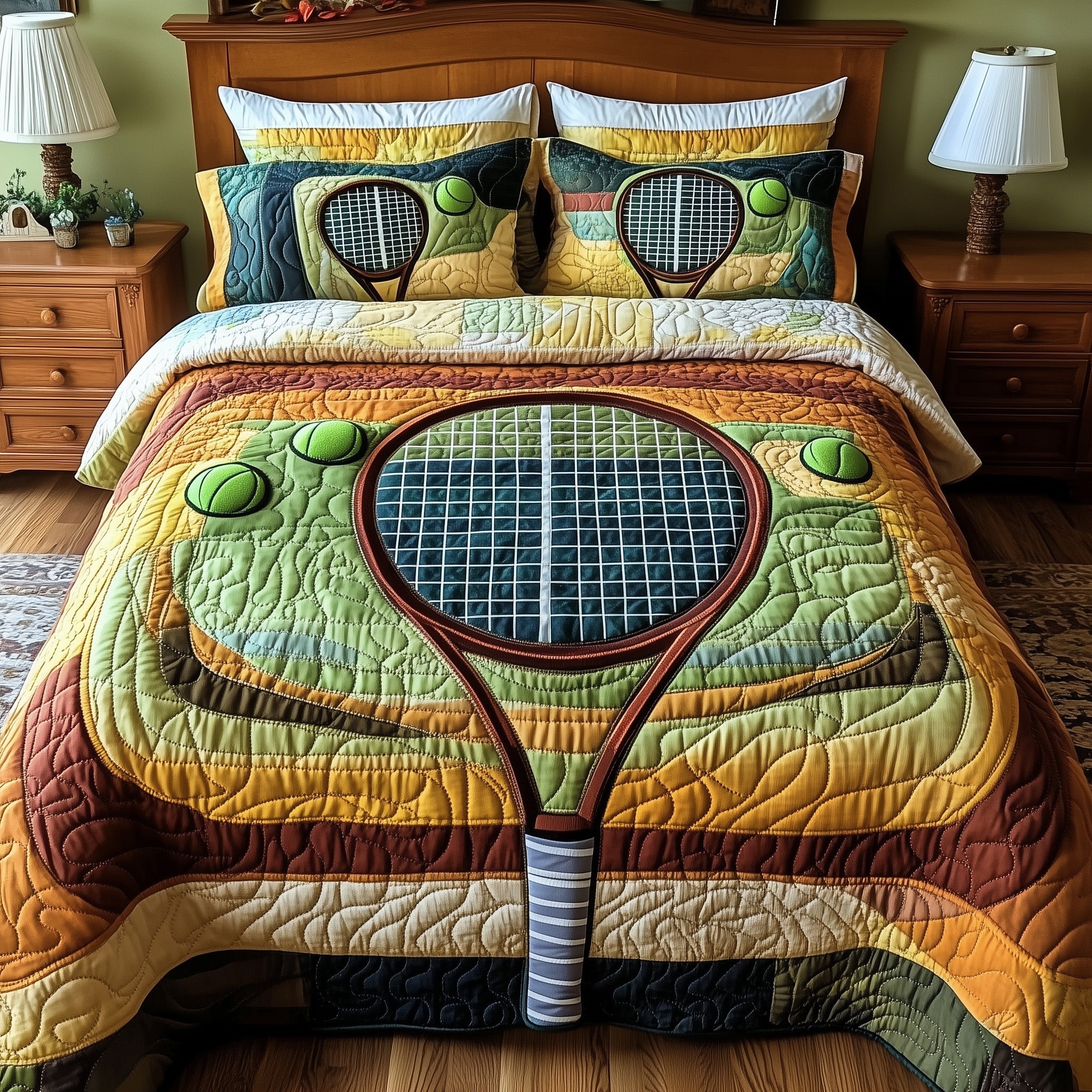 Tennis Time Quilted Bedding Set Duvet Cover Merchandise Tennis Themed Gifts