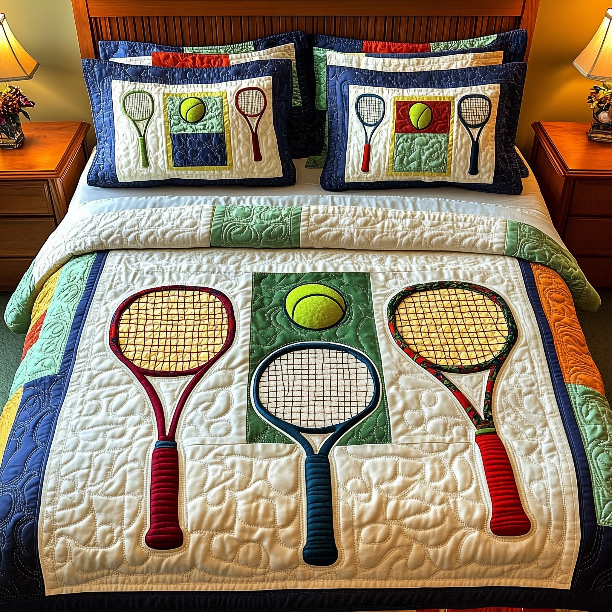 Tennis Time Quilted Bedding Set Duvet Cover Merchandise Womens Tennis Gifts
