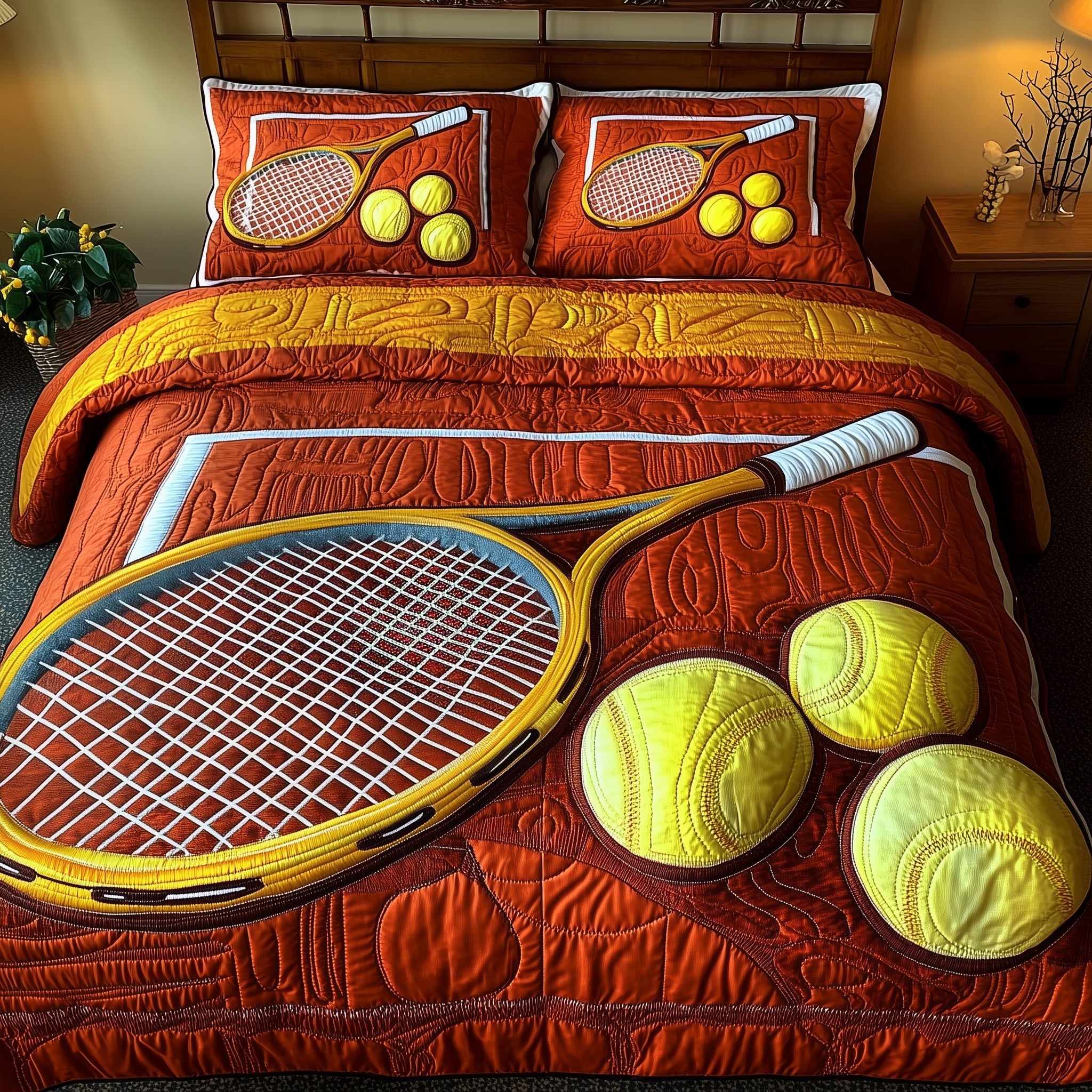 Tennis Time Quilted Bedding Set Farmhouse Style