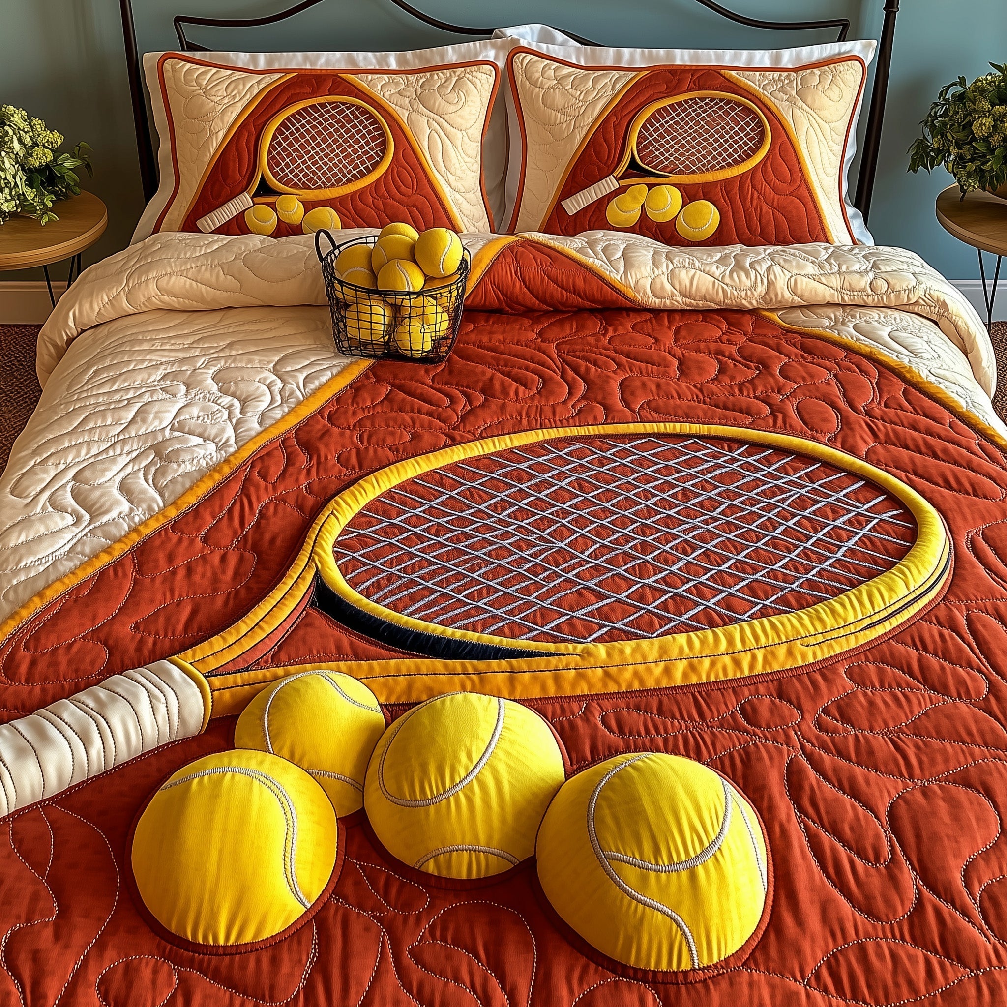Tennis Time Quilted Bedding Set Home Decor Collection