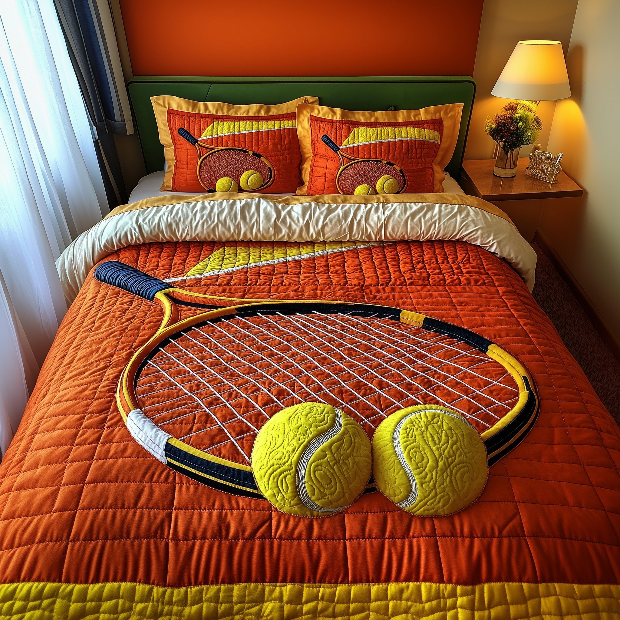 Tennis Time Quilted Bedding Set Solid Color