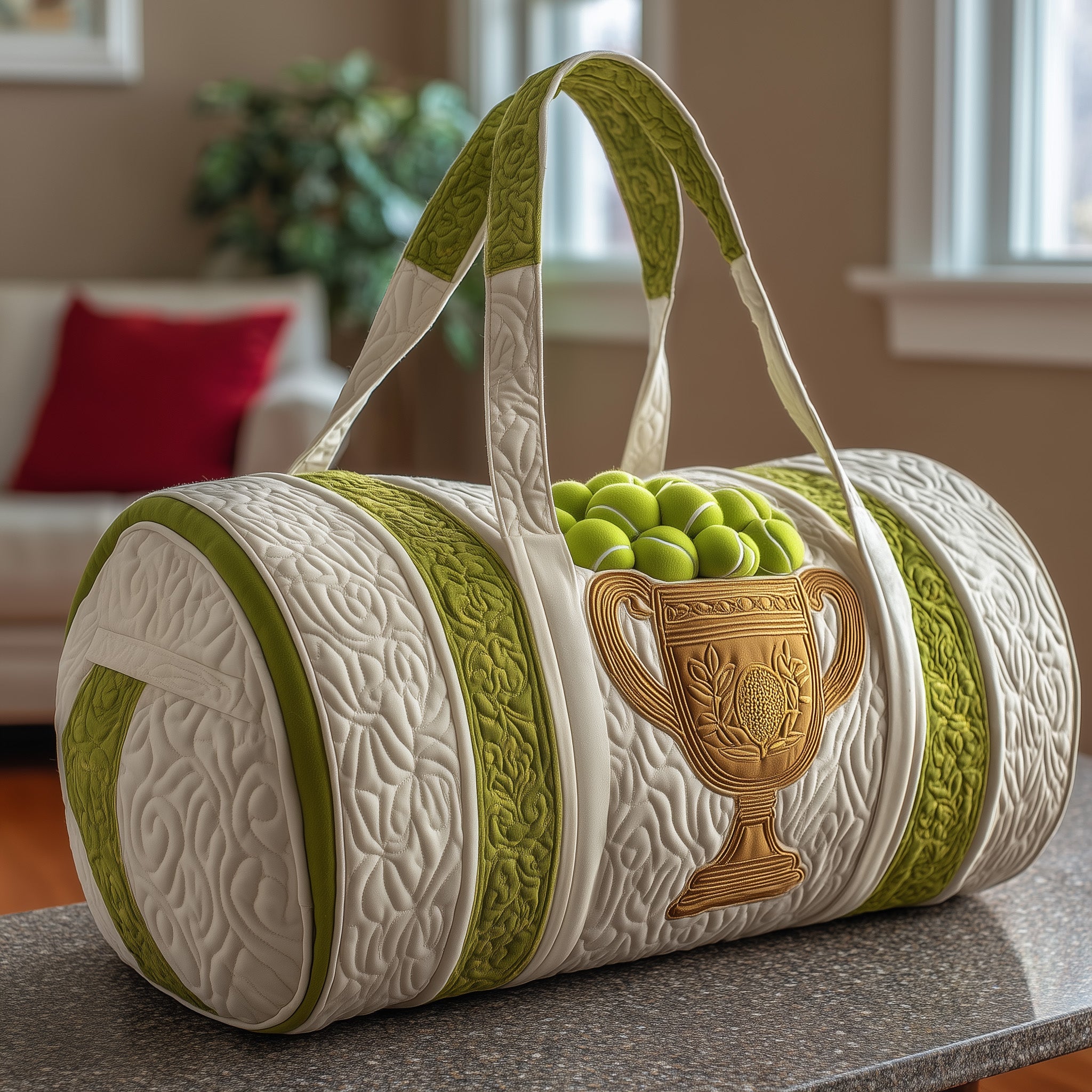Tennis Time Quilted Duffle Bag Easy To Clean Surface
