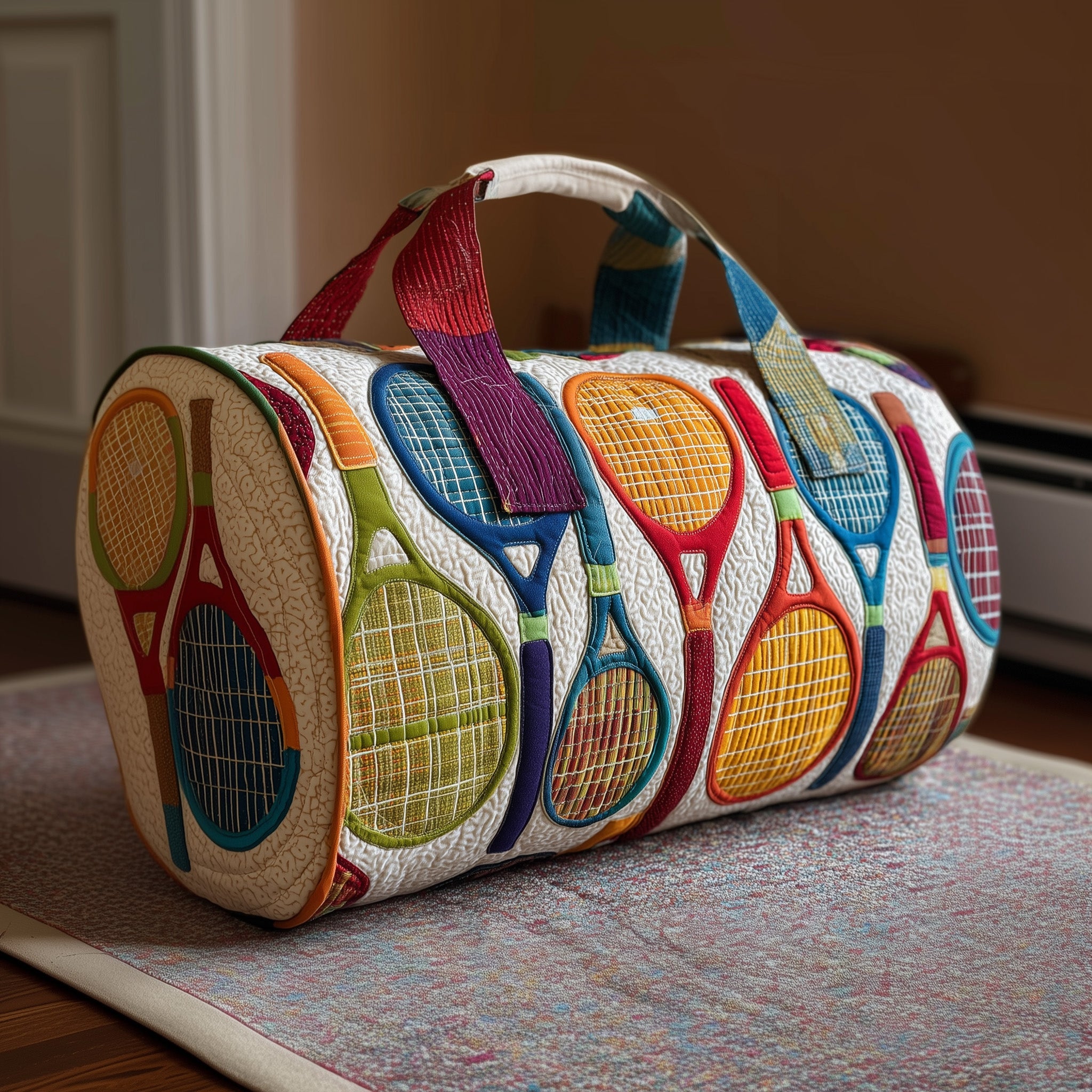 Tennis Time Quilted Duffle Bag For Office And Campus