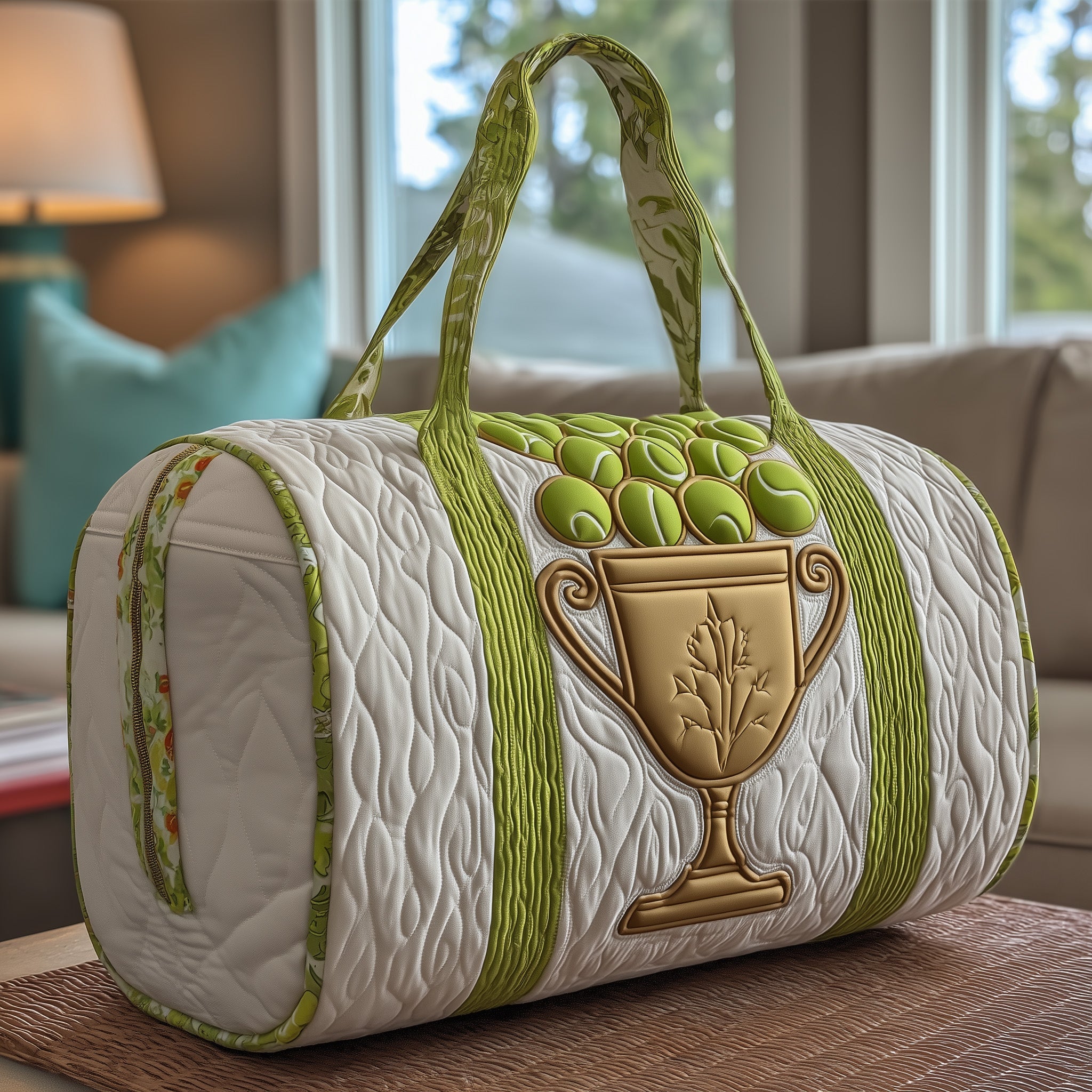 Tennis Time Quilted Duffle Bag Organized Storage Pockets