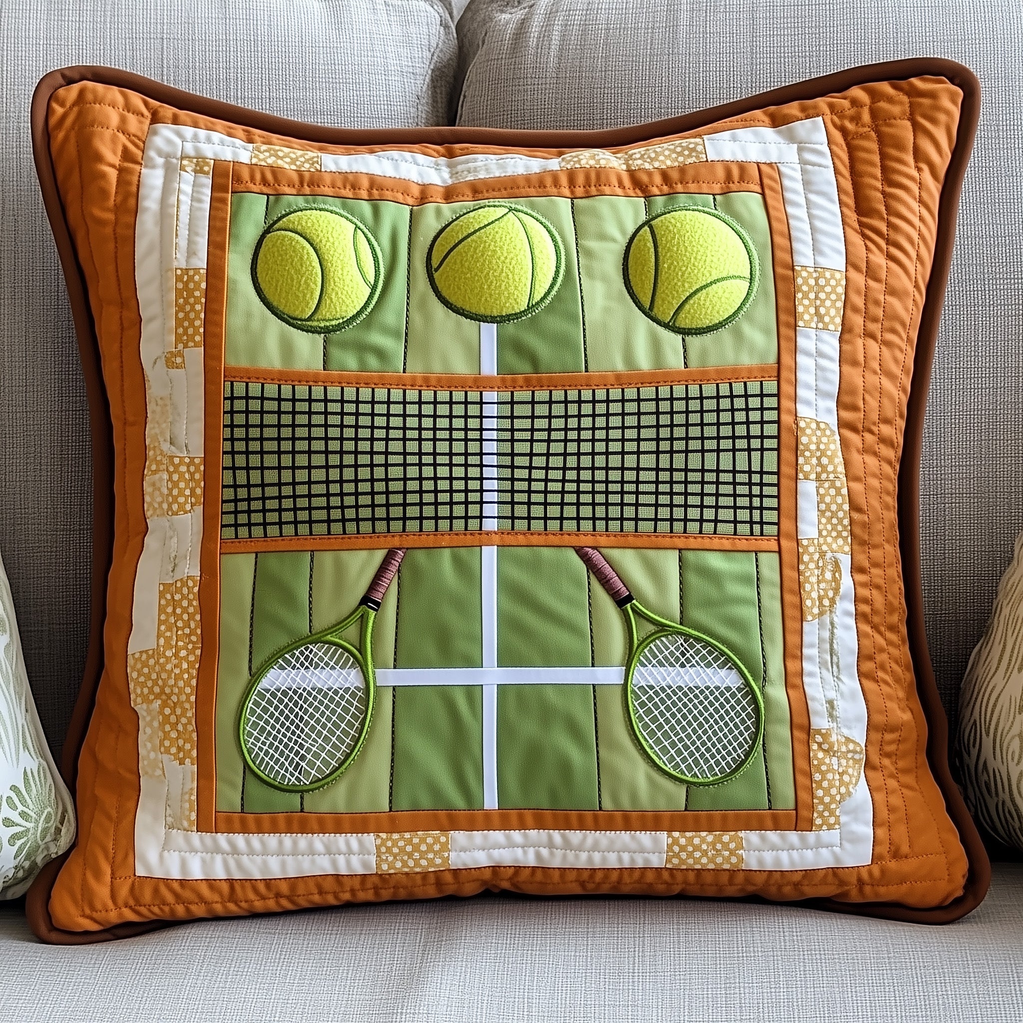 Tennis Time Quilted Pillow Case Pillow Protector CoverGifts For People Who Like Tennis