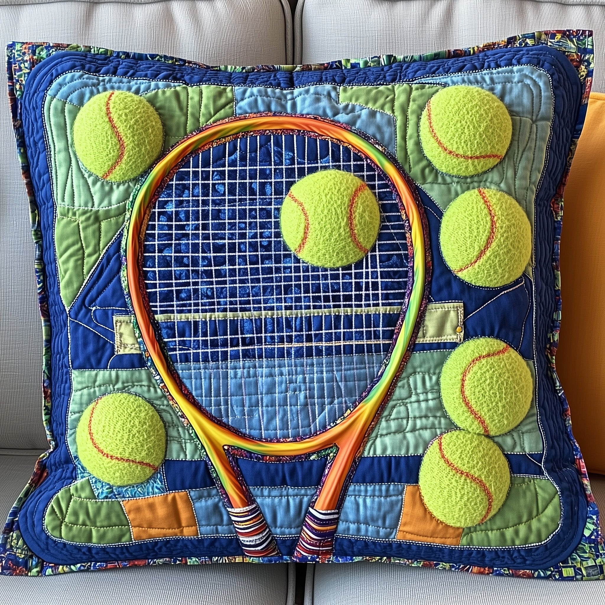 Tennis Time Quilted Pillow Case Pillow Protector CoverGifts For People Who Love Tennis