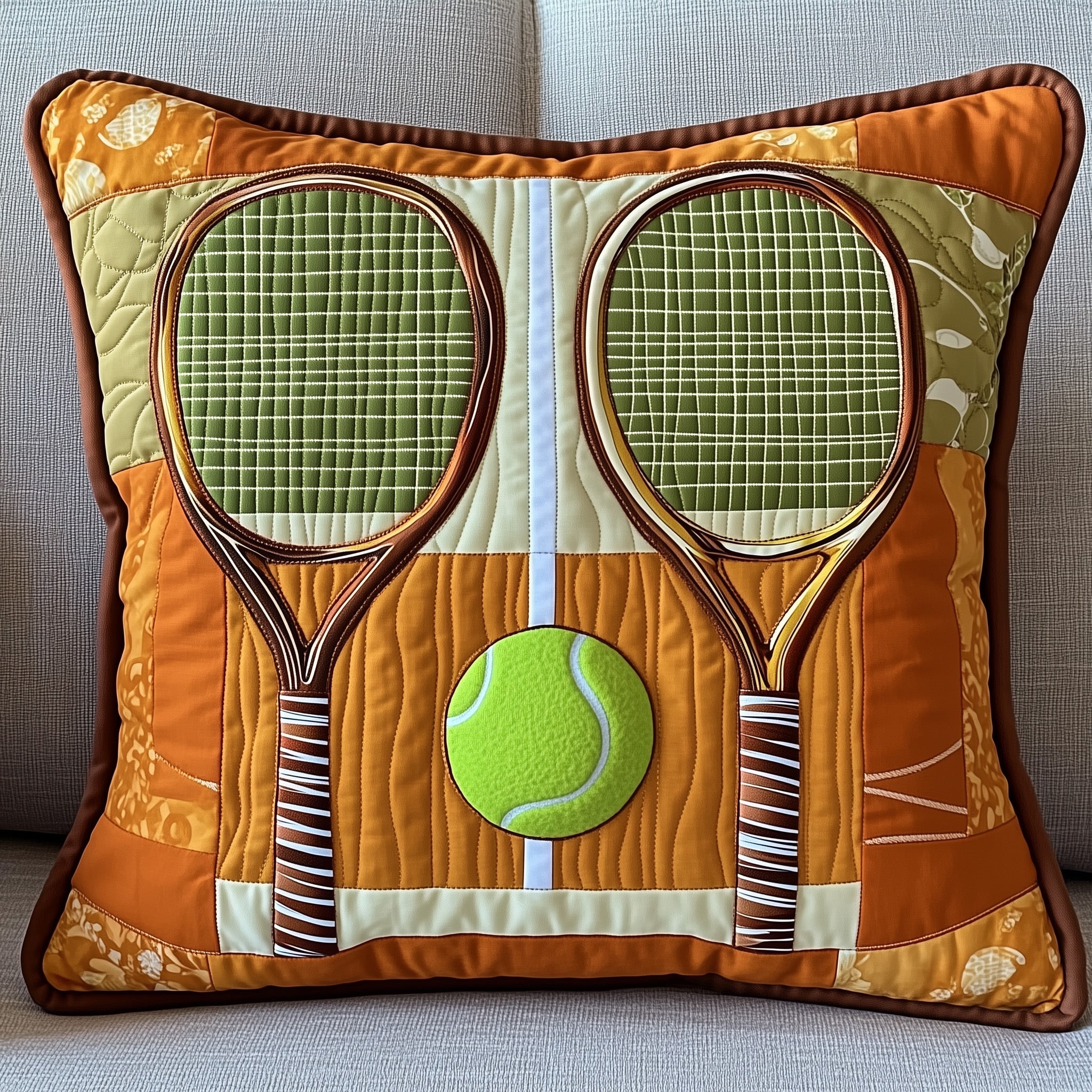 Tennis Time Quilted Pillow Case Pillow Protector CoverGifts For Tennis Players