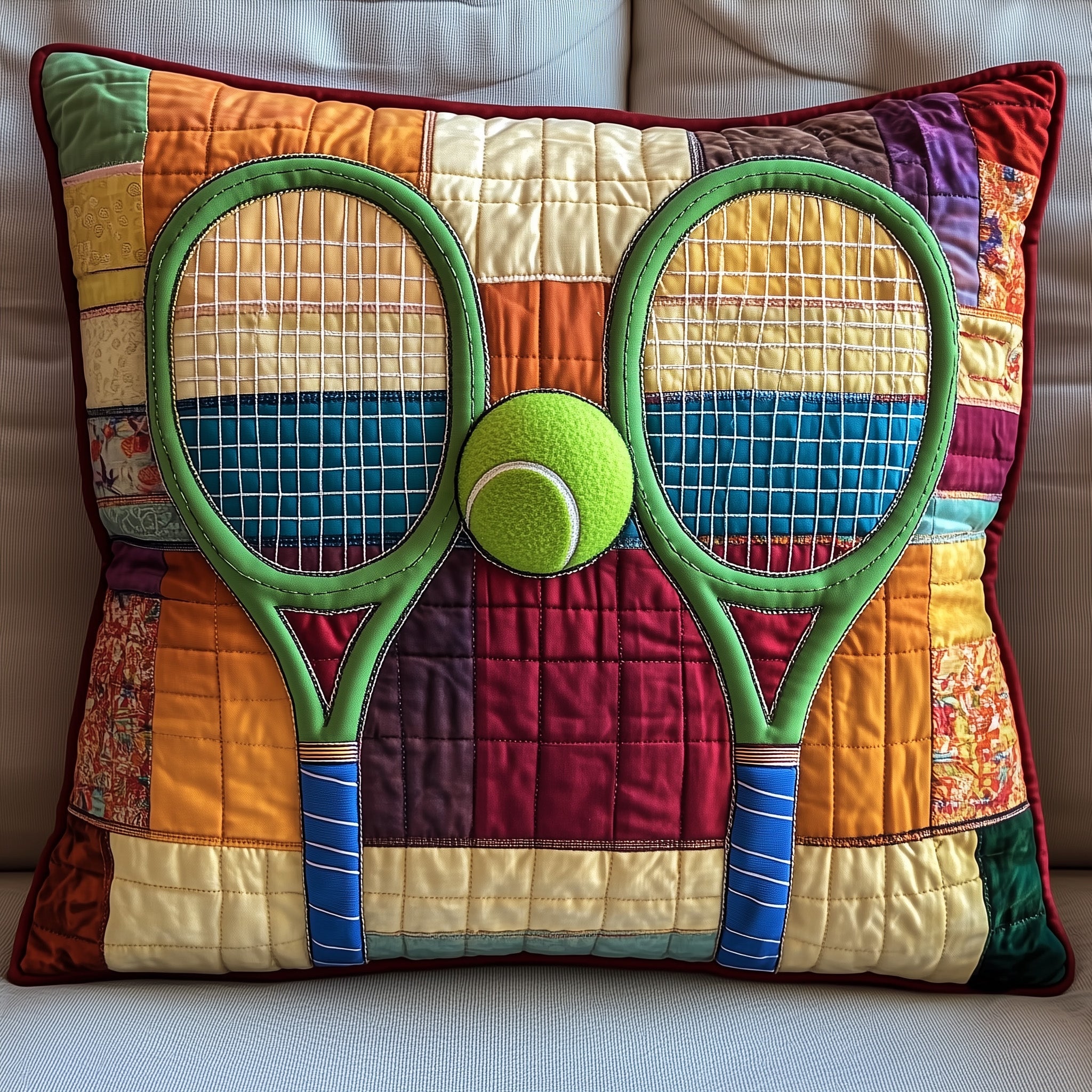 Tennis Time Quilted Pillow Case Pillow Protector CoverPresents For Tennis Players