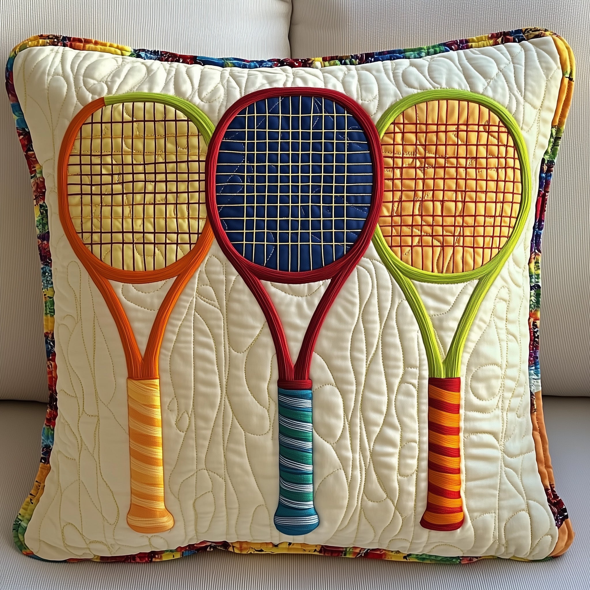 Tennis Time Quilted Pillow Case Pillow Protector CoverTennis Themed Gifts