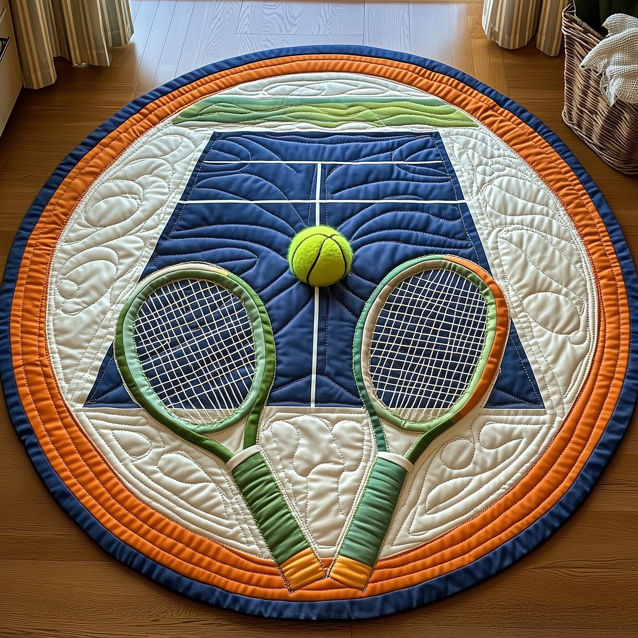 Tennis Time Quilted Round Mat Non-Slip Quilted Round Mat for Safety and Style
