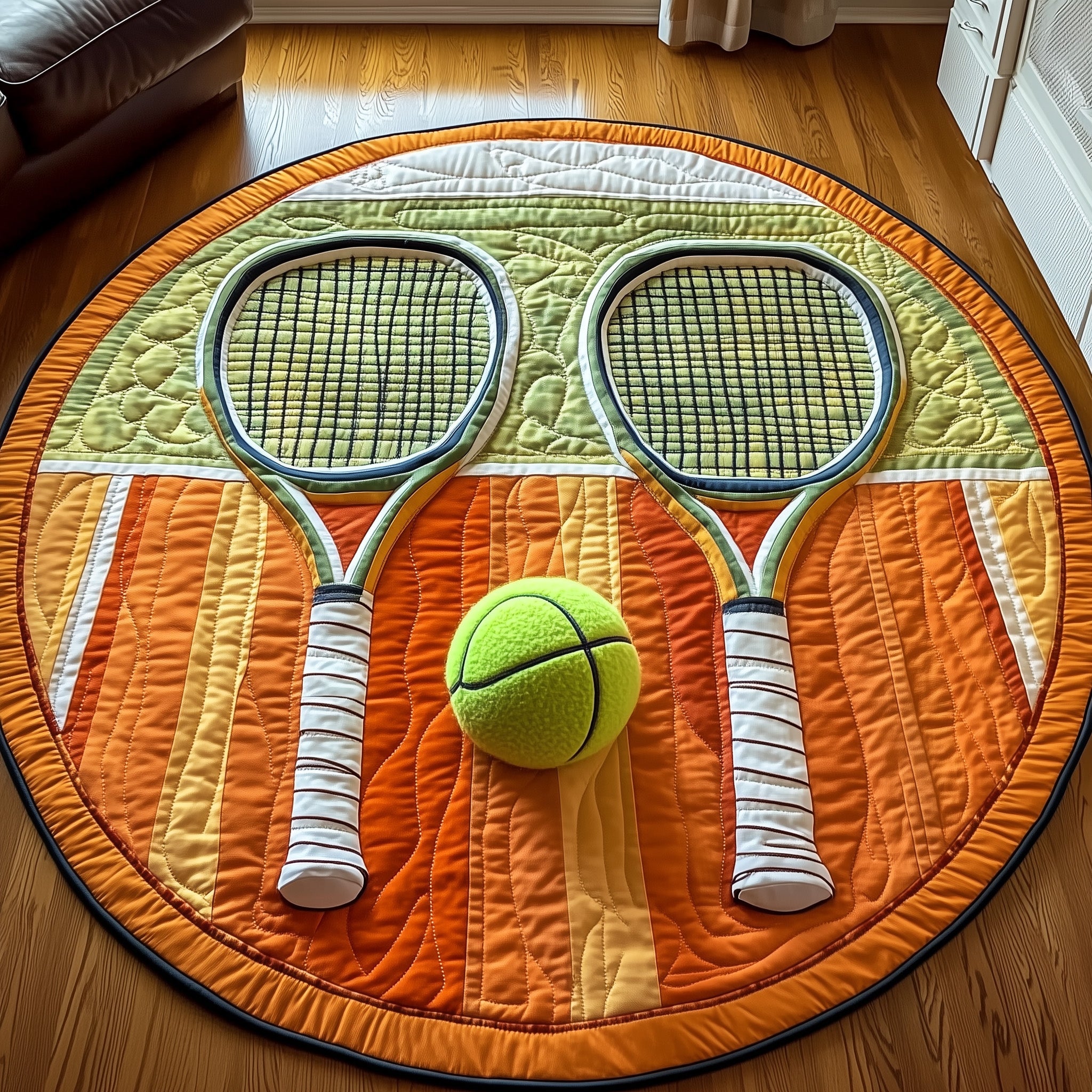 Tennis Time Quilted Round Mat Soft Cotton Quilted Round Mat for Daily Comfort