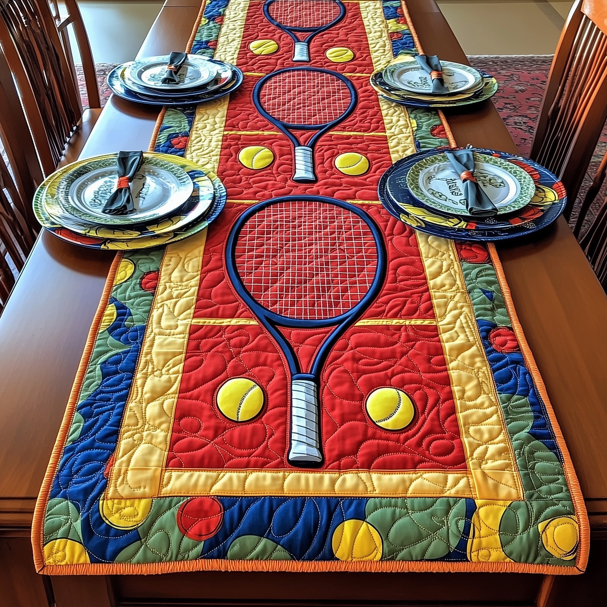 Tennis Time Quilted Table Runner Christmas Table Runner for Dining Room