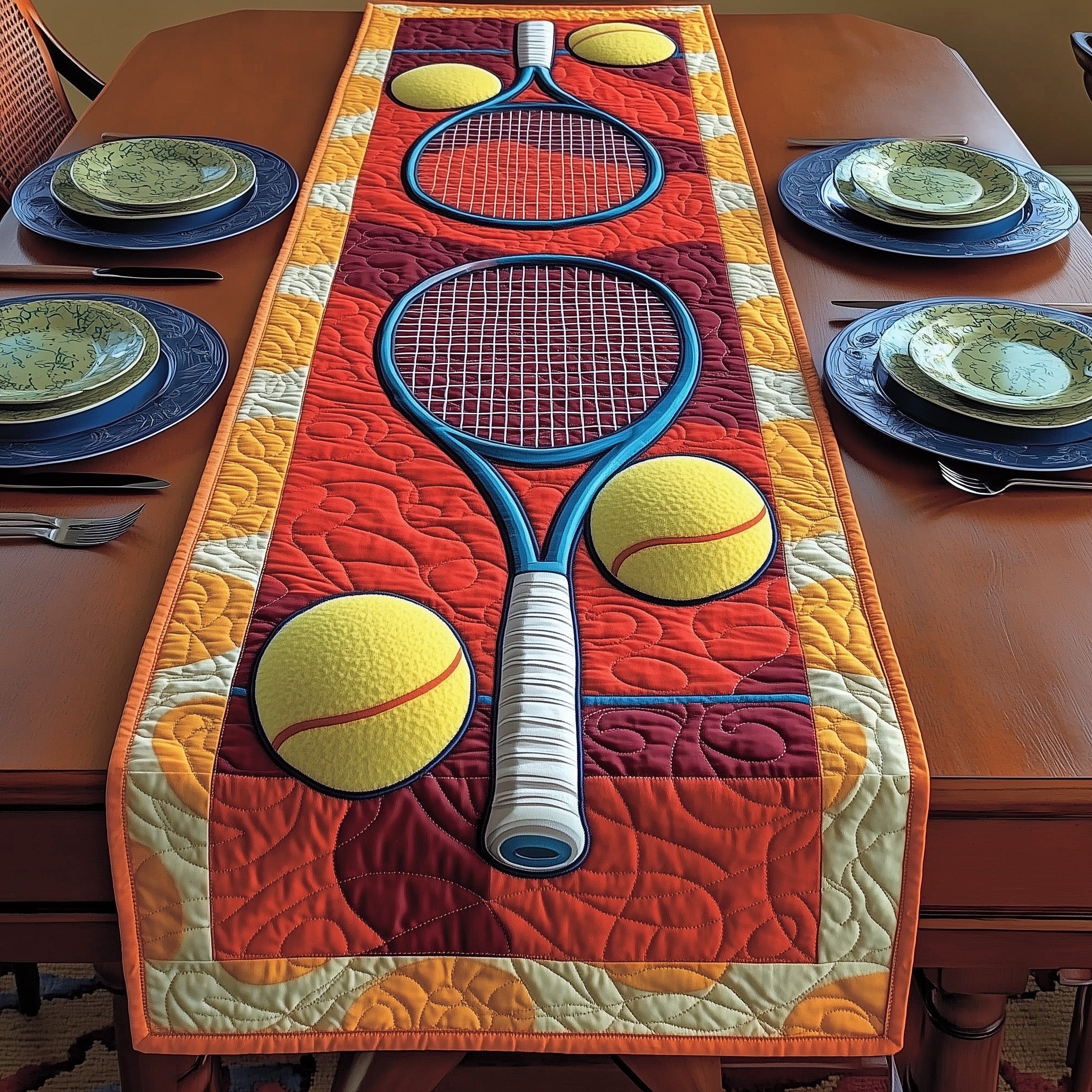 Tennis Time Quilted Table Runner Elegant Christmas Table Runner