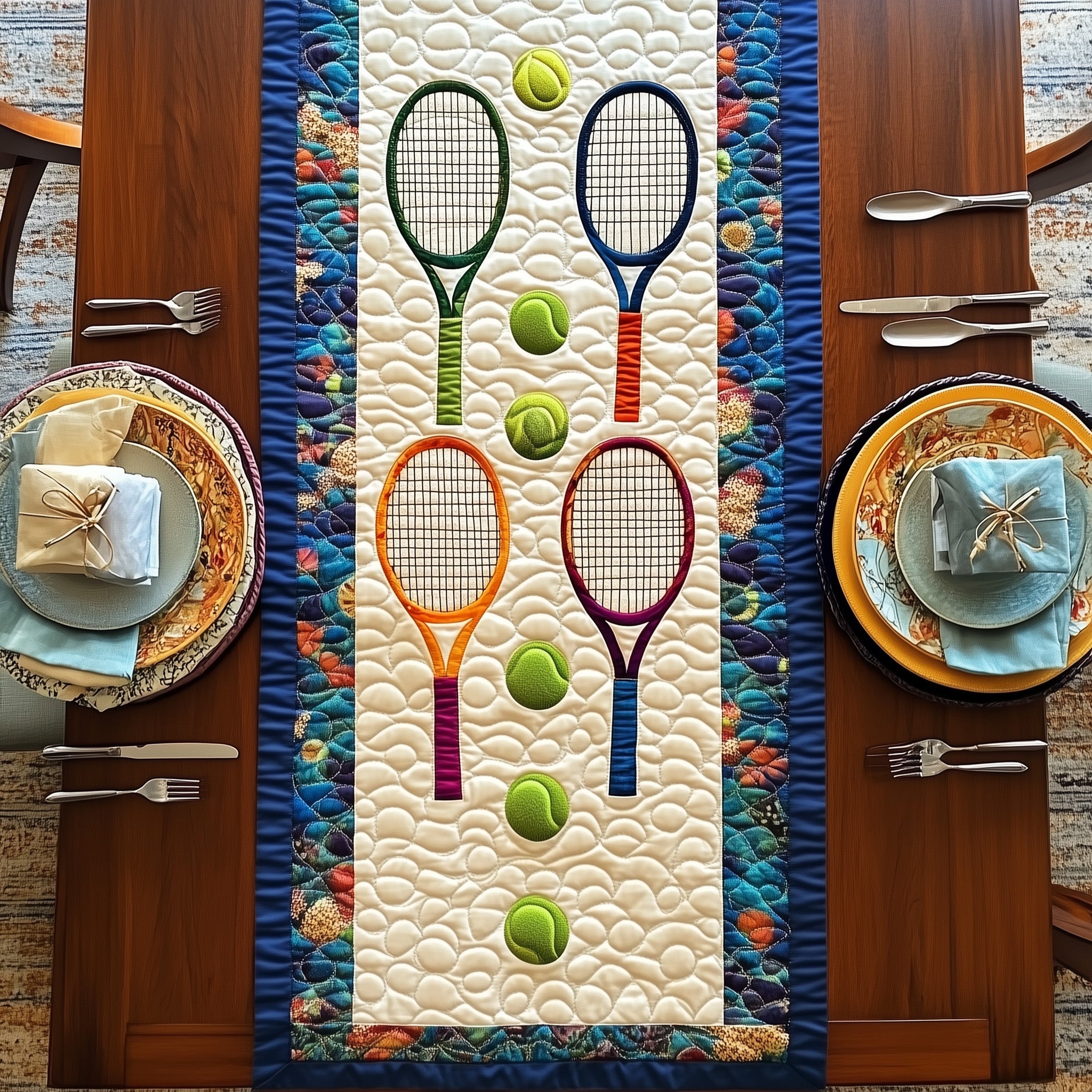 Tennis Time Quilted Table Runner Festive Christmas Dining Room Table Runner