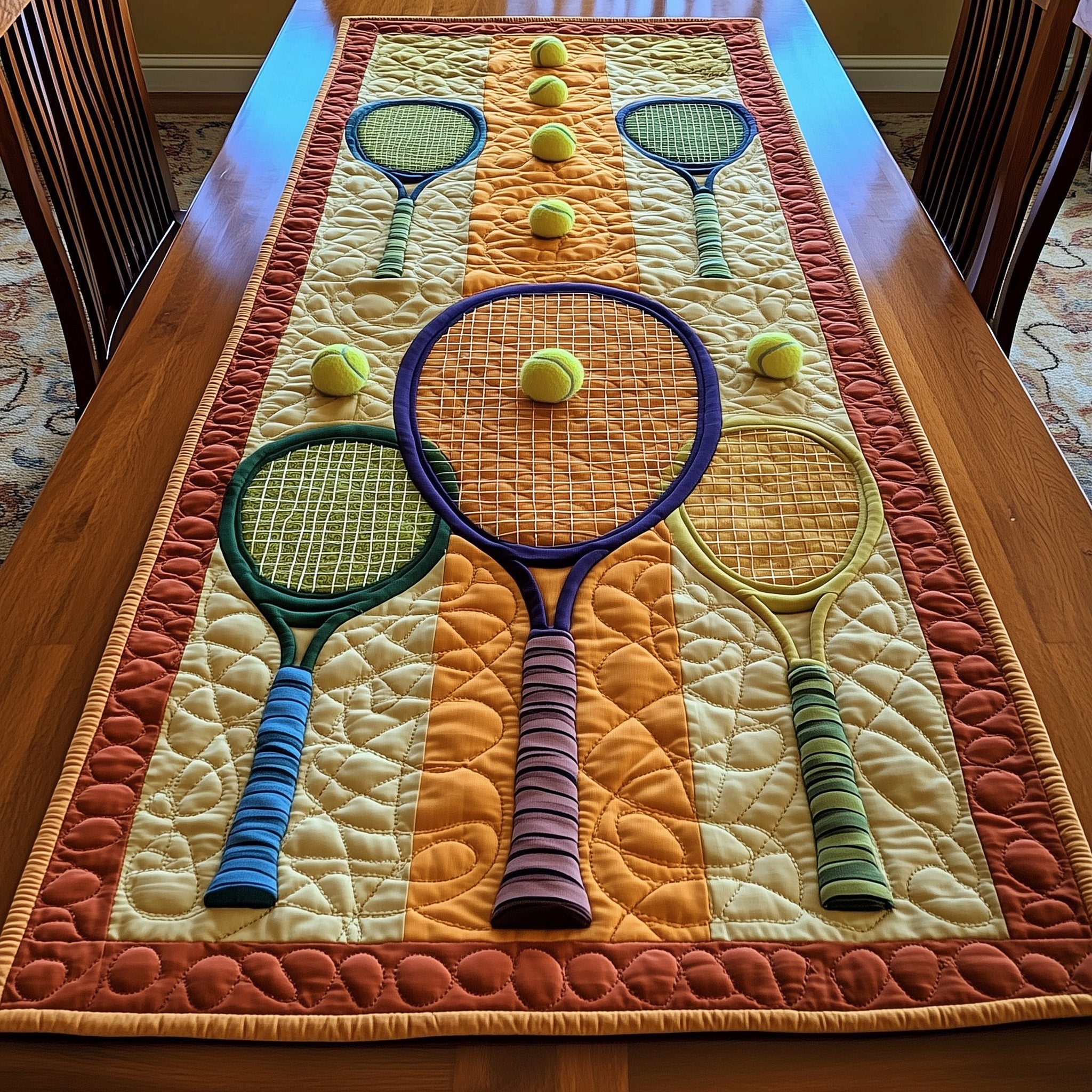 Tennis Time Quilted Table Runner Festive Holiday Table Runner Decor