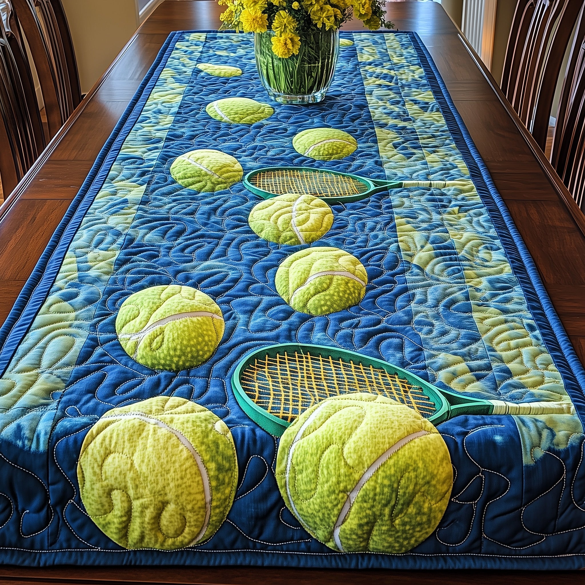 Tennis Time Quilted Table Runner Holiday Banquet Table Runner
