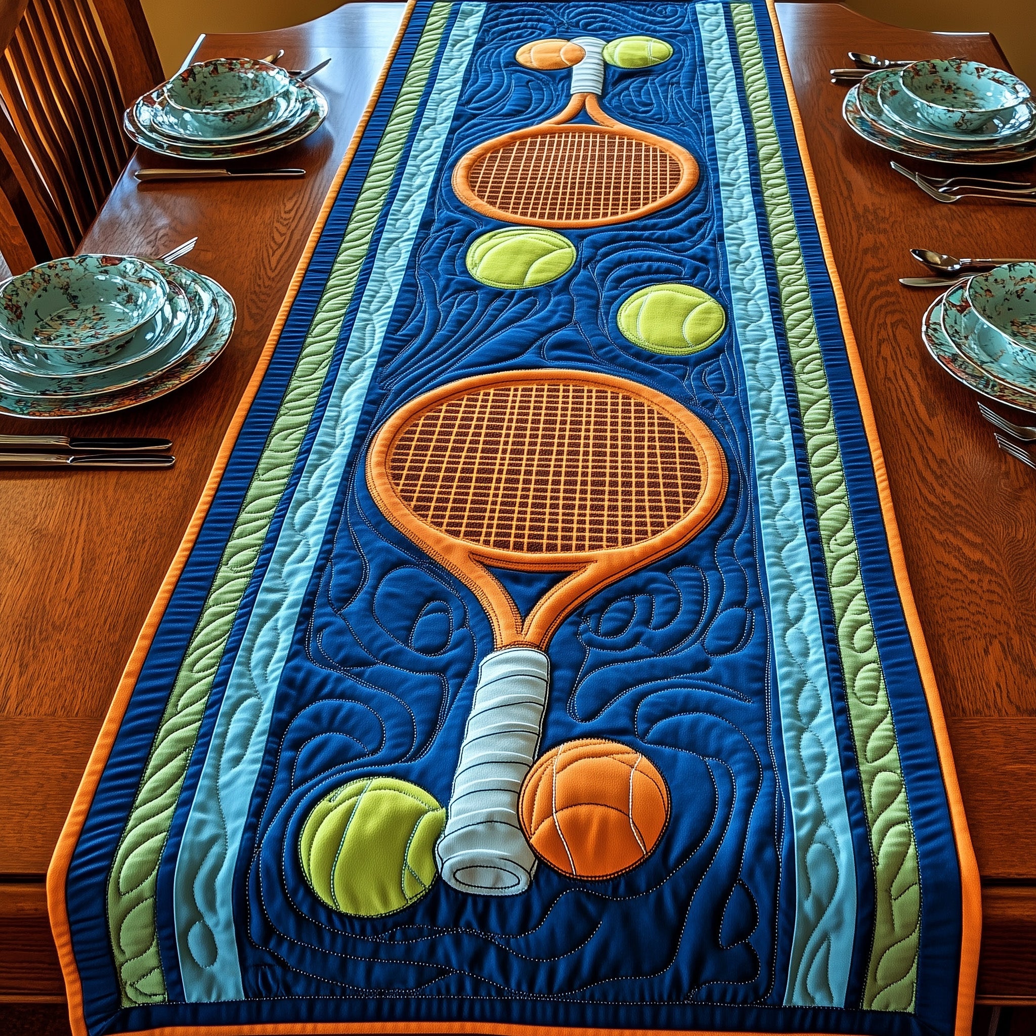 Tennis Time Quilted Table Runner Holiday Dinner Table Runner