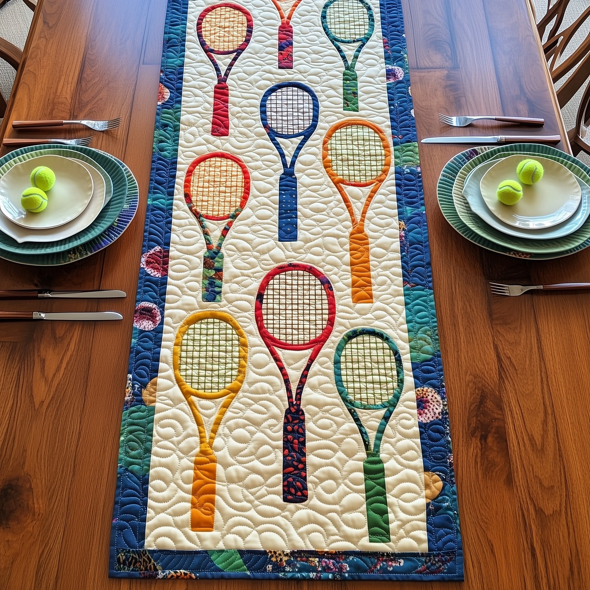 Tennis Time Quilted Table Runner Holiday Table Runner for Kitchen Decor