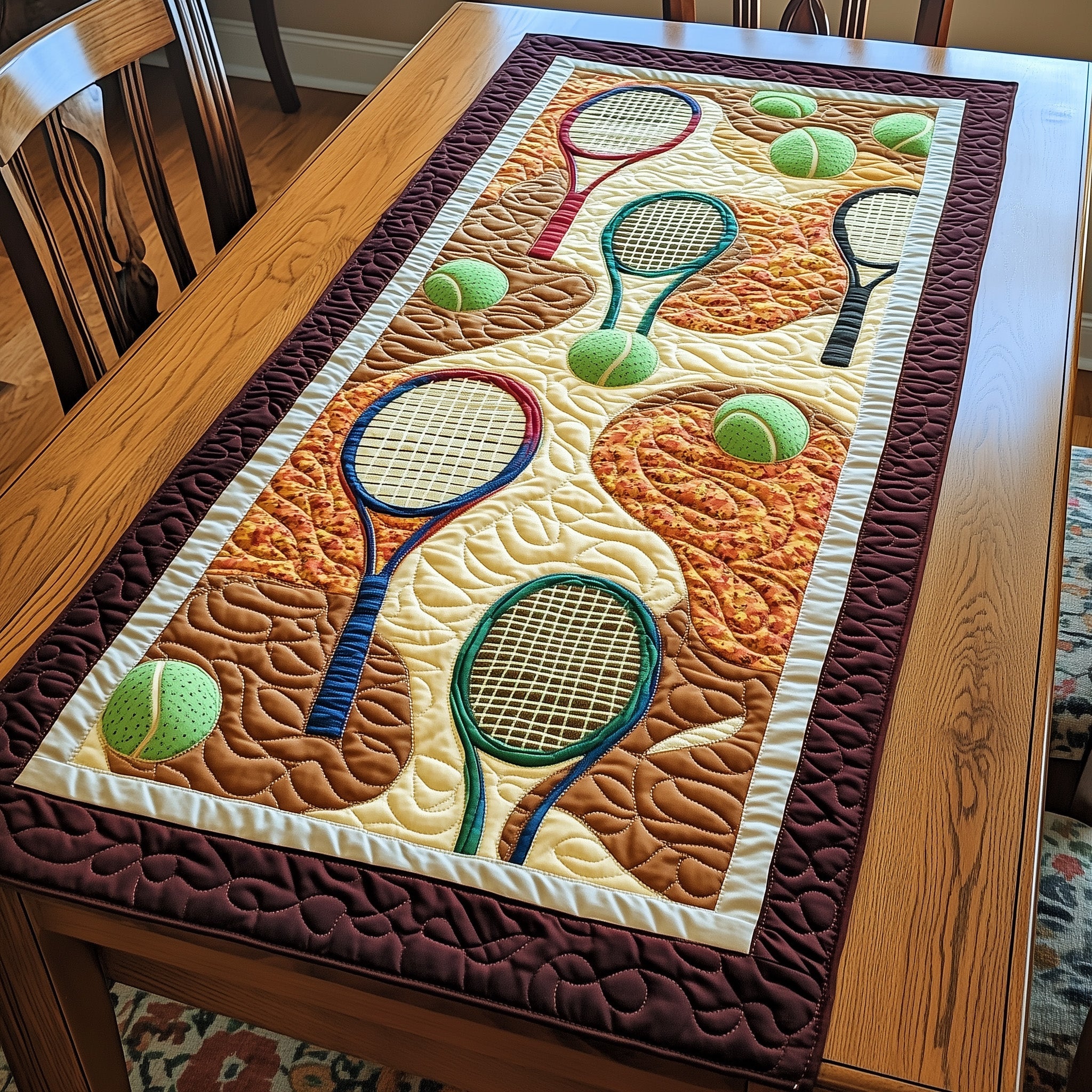 Tennis Time Quilted Table Runner Holiday Table Runner Gift Idea