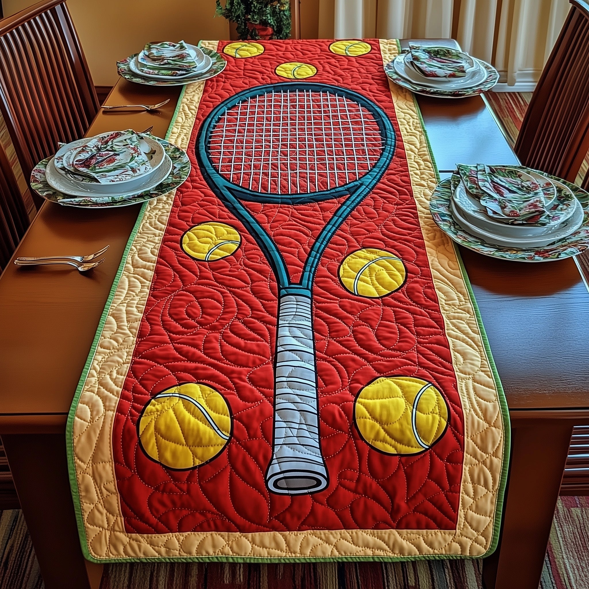 Tennis Time Quilted Table Runner Merry Christmas Table Runner Decor(1)