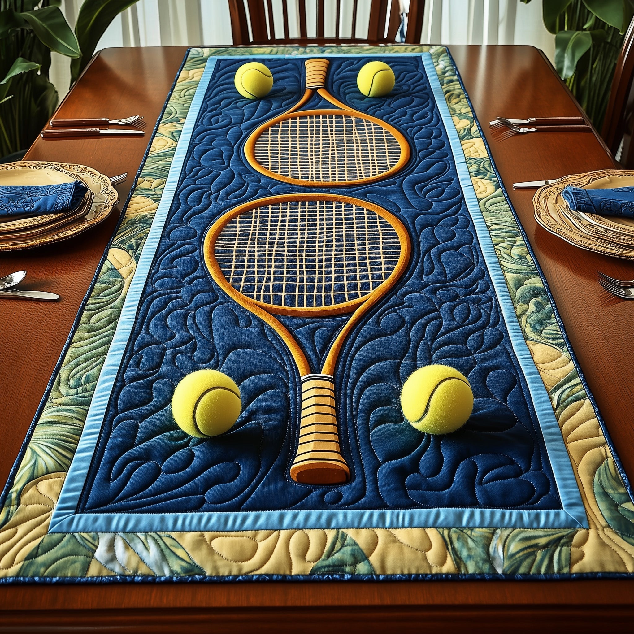 Tennis Time Quilted Table Runner Winter Table Runner