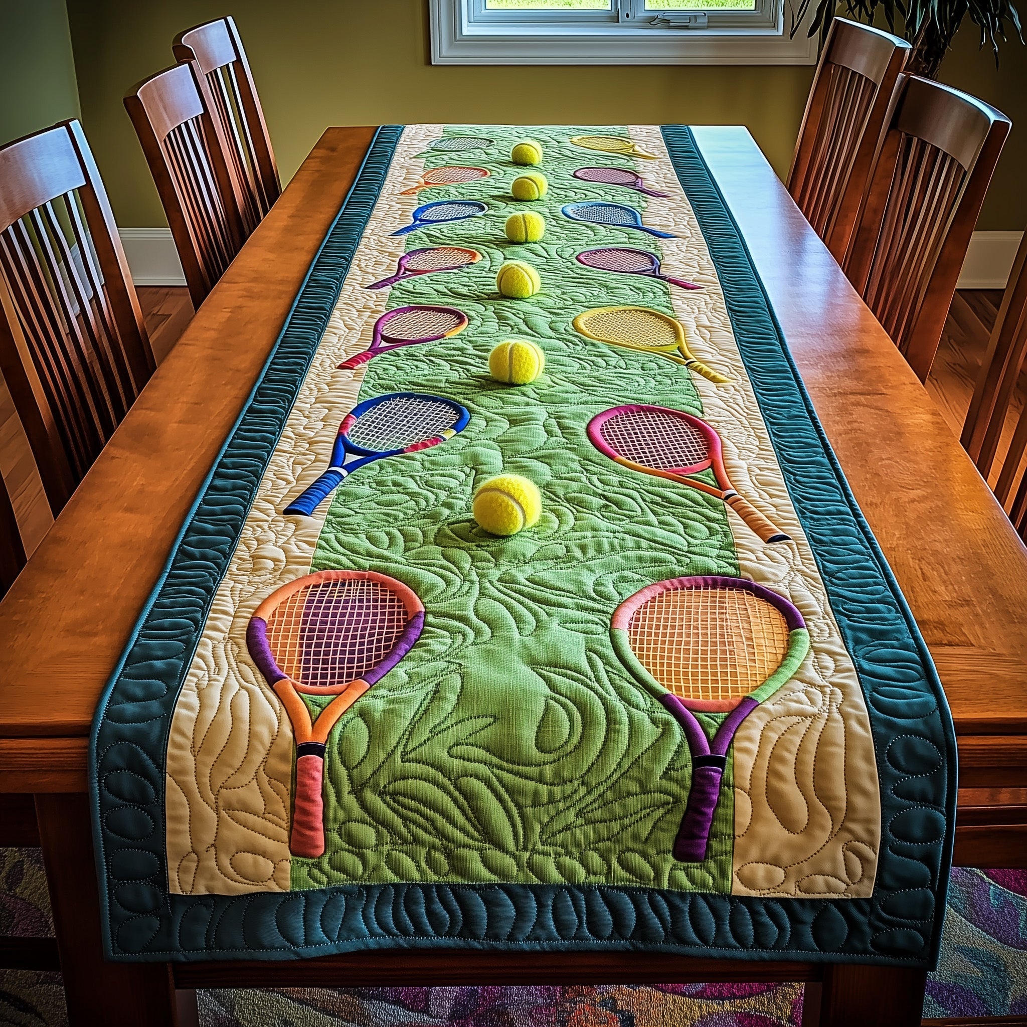 Tennis Time Quilted Table Runner Xmas Table Runner for Family Gatherings