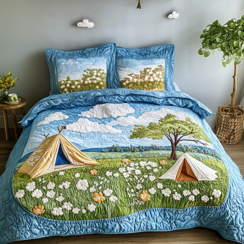 Tent Escape Quilted Bedding Set Cozy Bedroom Decor Camping Gifts For Friends