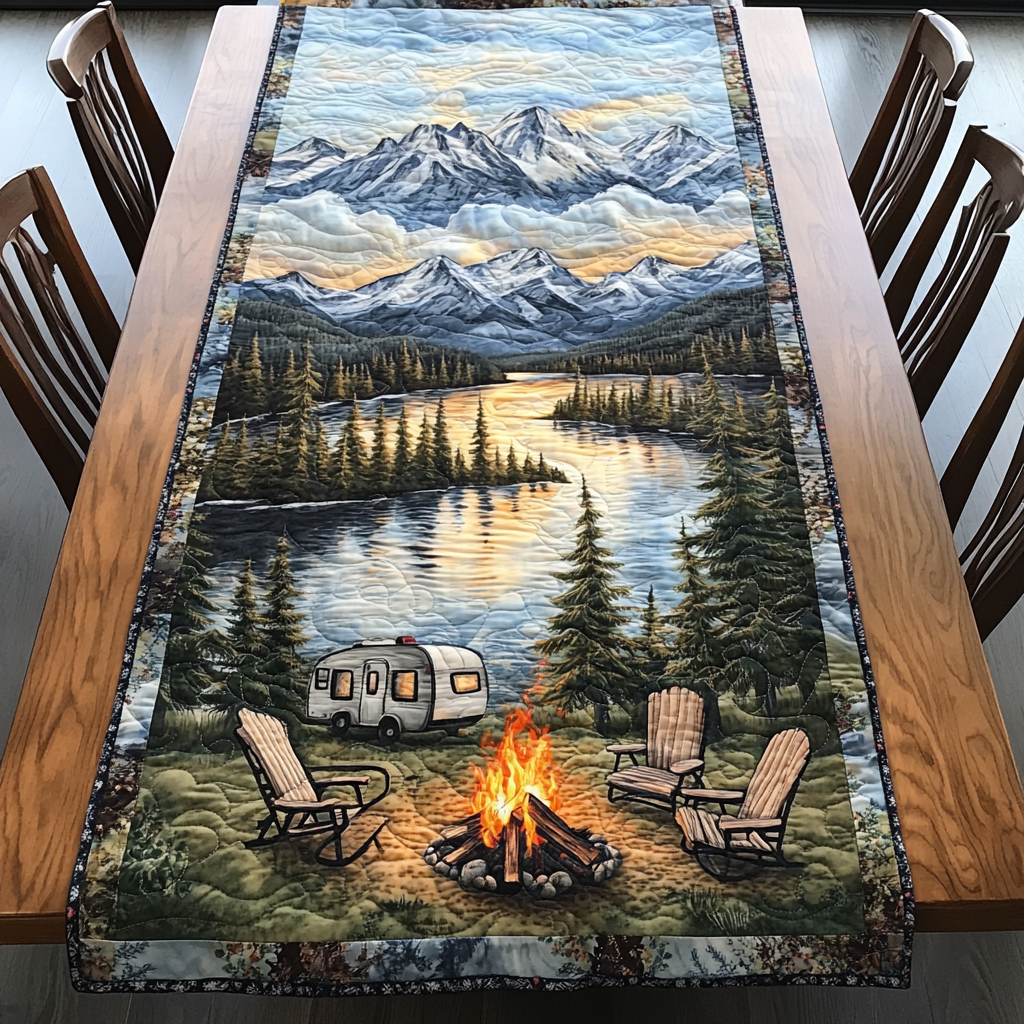 Tent Getaway Quilted Table Runner Dining Table Decor Camping Themed Gifts