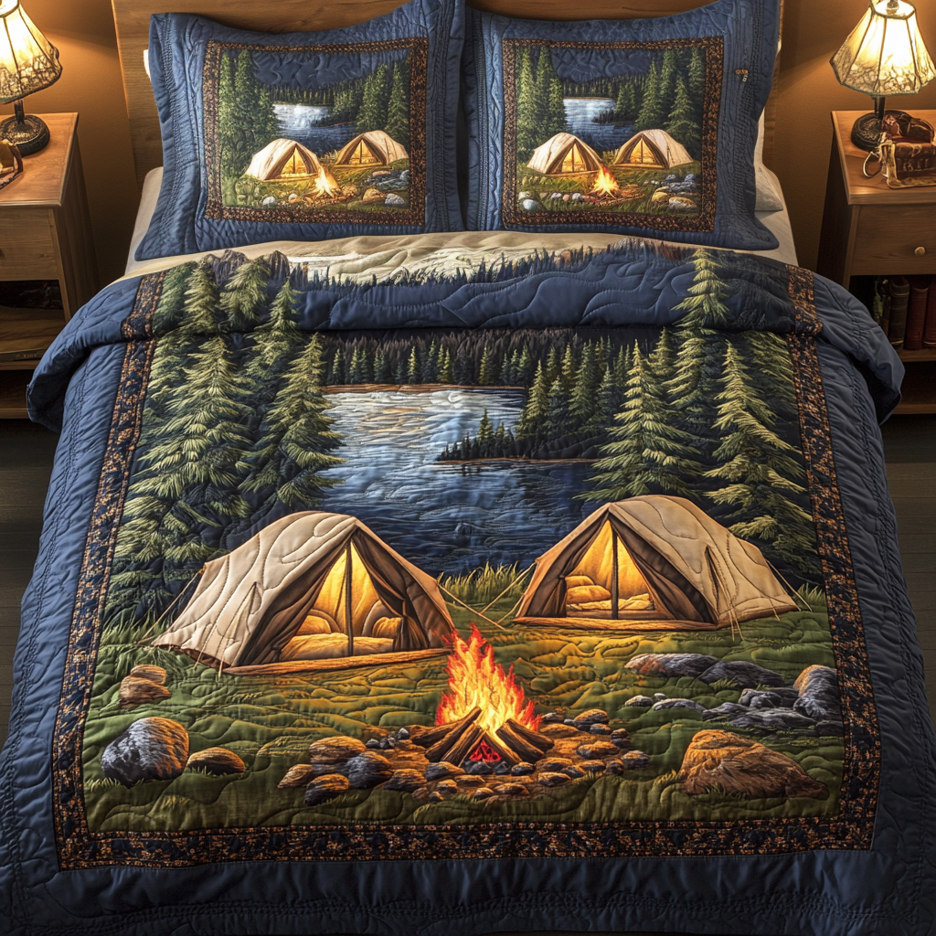 Tent Nights Quilted Bedding Set Duvet Cover Bed Sheet Set Camping Gifts For Boyfriend