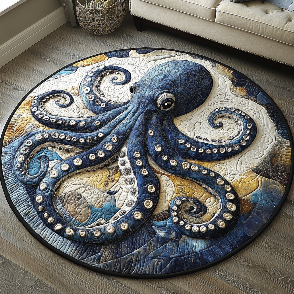 Tentacle Dance Quilted Round Mat Christmas Entry Way Decor Christmas Gifts For Beach Goers