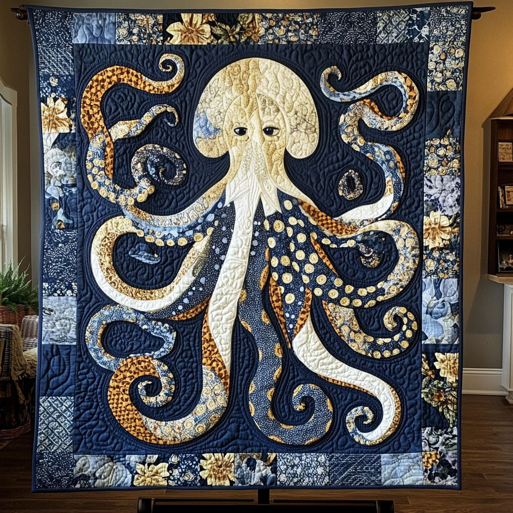 Tentacle Majesty Quilted Blanket Best Throw Blanket Octopus Gifts For Adults