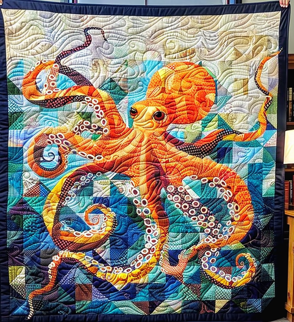 Tentacle Tango Quilted Blanket  Octopus Blanket Cute Gifts For Friends