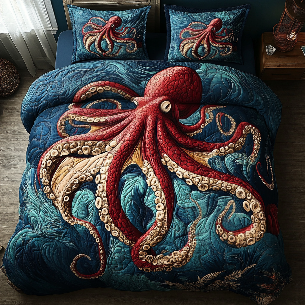 Tentacle Whispers Quilted Bedding Set Best Bed Sheet Set Octopus Gifts For Him Her