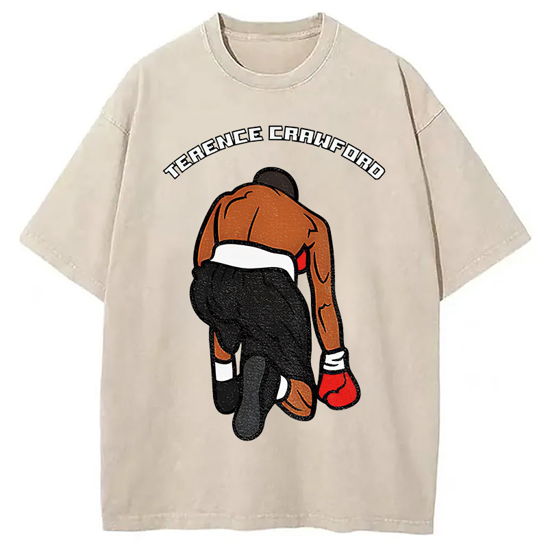 Terence Crawford Boxing Cartoon Art Washed T-Shirt Retro Humor Outfit Idea Gifts For BFF