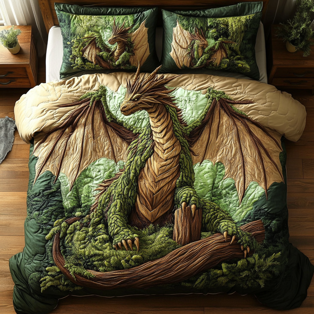 Terra Coil Quilted Bedding Set Bed Decor Dragon Themed Gifts For Adults