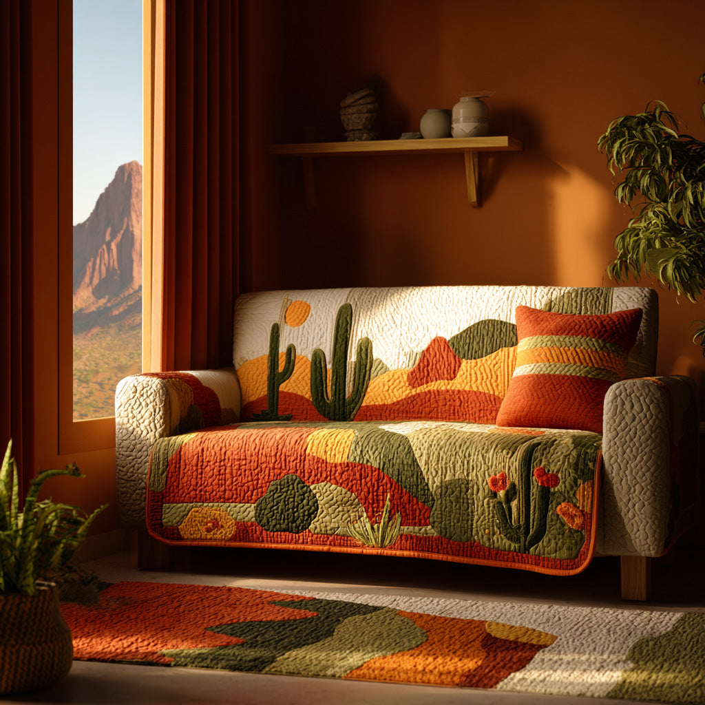 Terracotta Glow Quilted Sofa Cover Christmas Living Decor Best Family Gifts