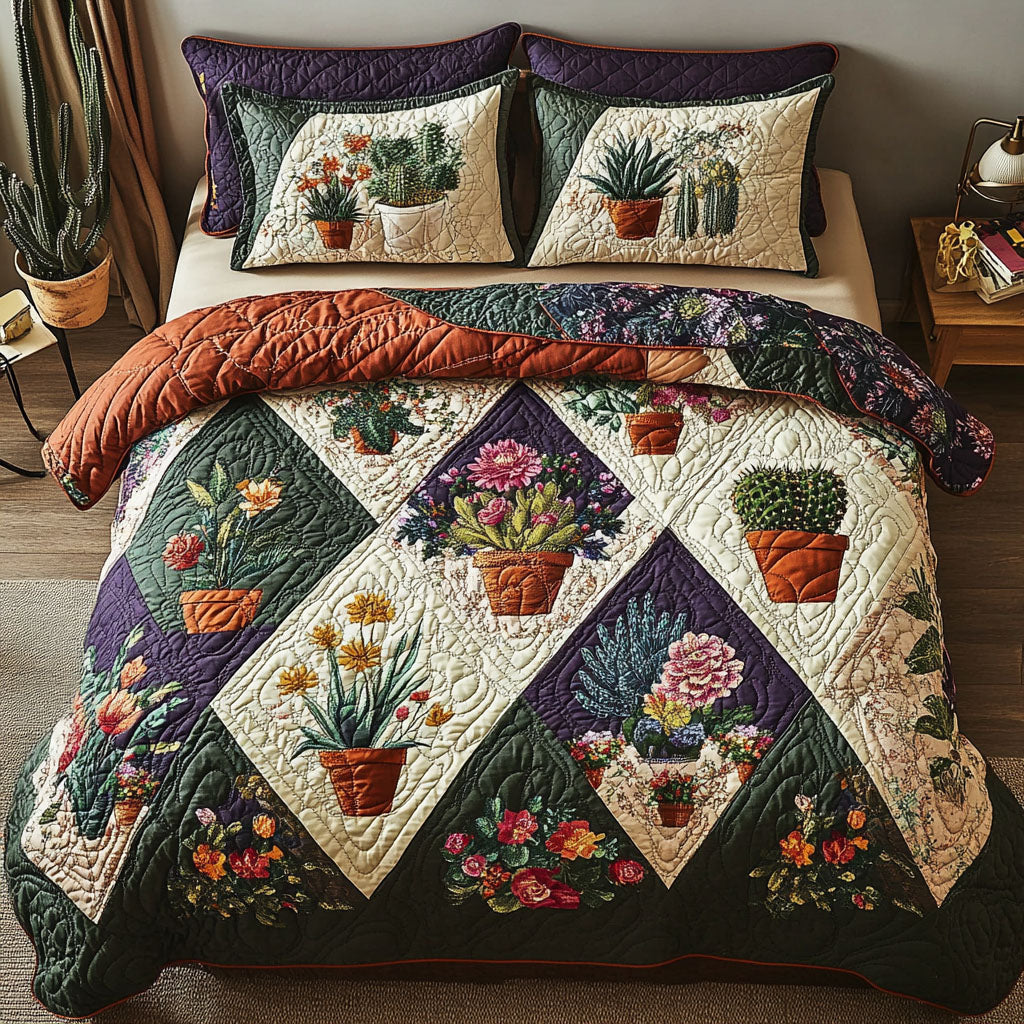 Terracotta Treasures Quilted Bedding Set Holiday Duvet Cover Set Cactus Related Gifts