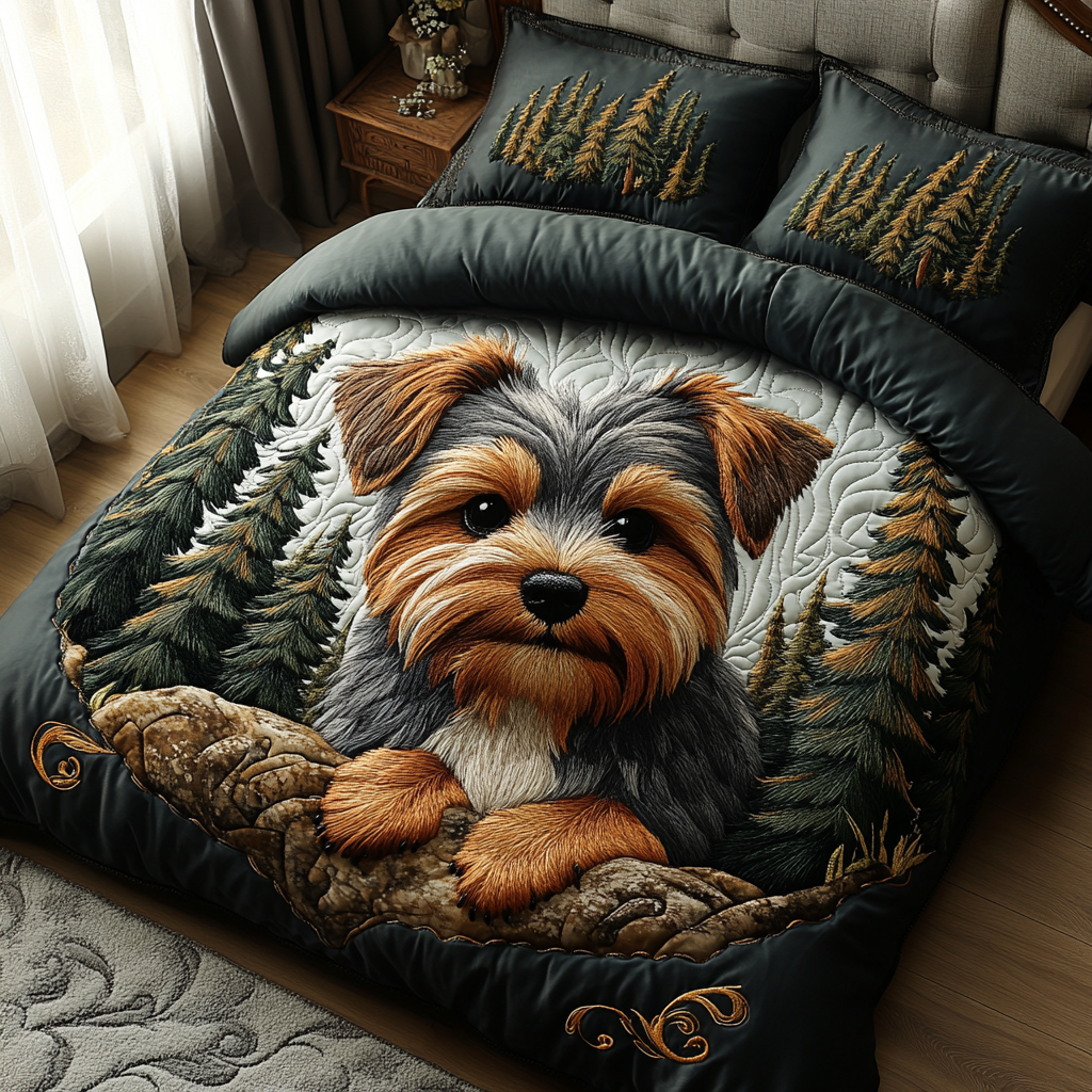Terrier Spirit Quilted Bedding Set Bed Decorations Yorkshire Terrier Products