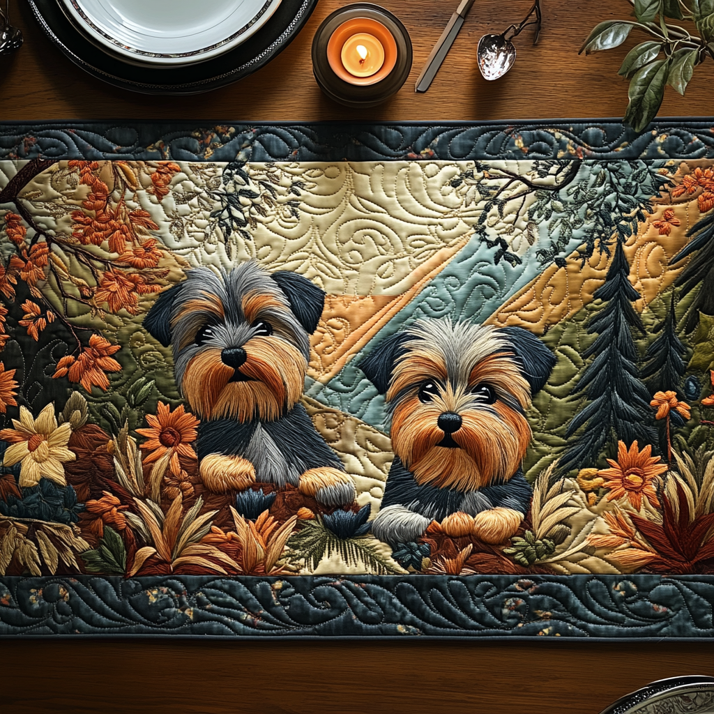 Terrier Spirit Quilted Table Runner Kitchen Table Decor Christmas Gifts For Yorkies