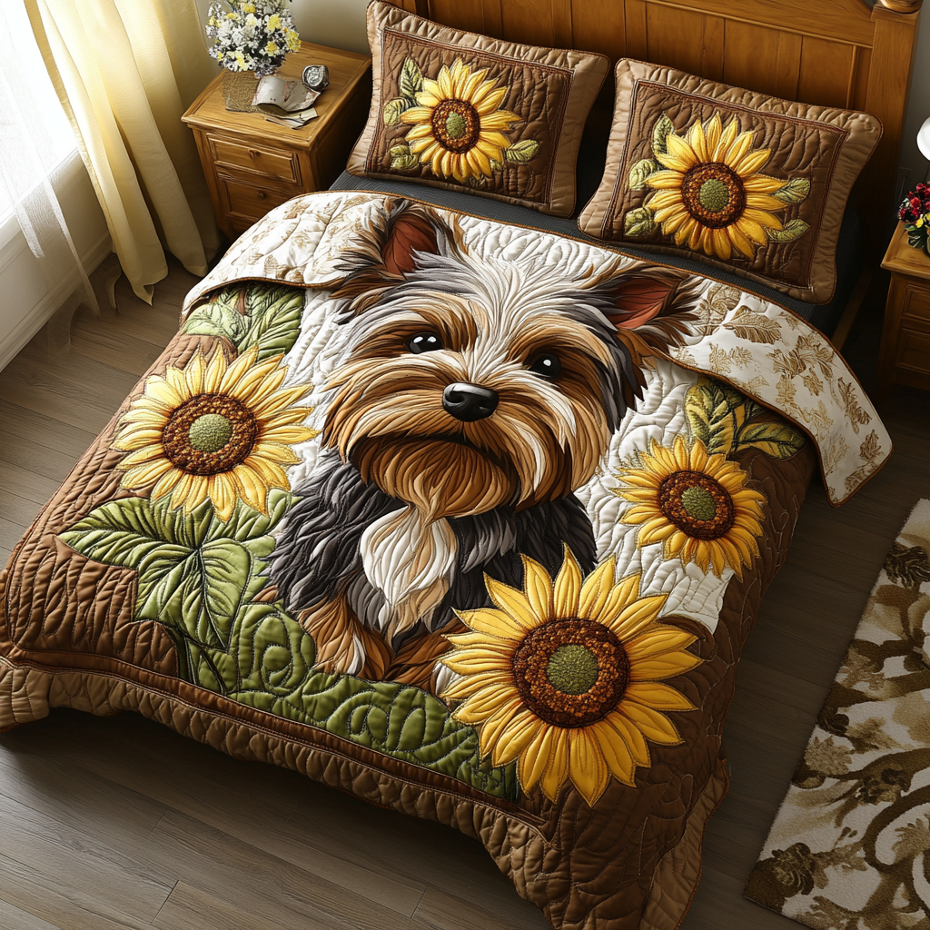 Terrier Tails Quilted Bedding Set Cool Bedroom Decor Dog Lover Yorkshire Themed Gifts