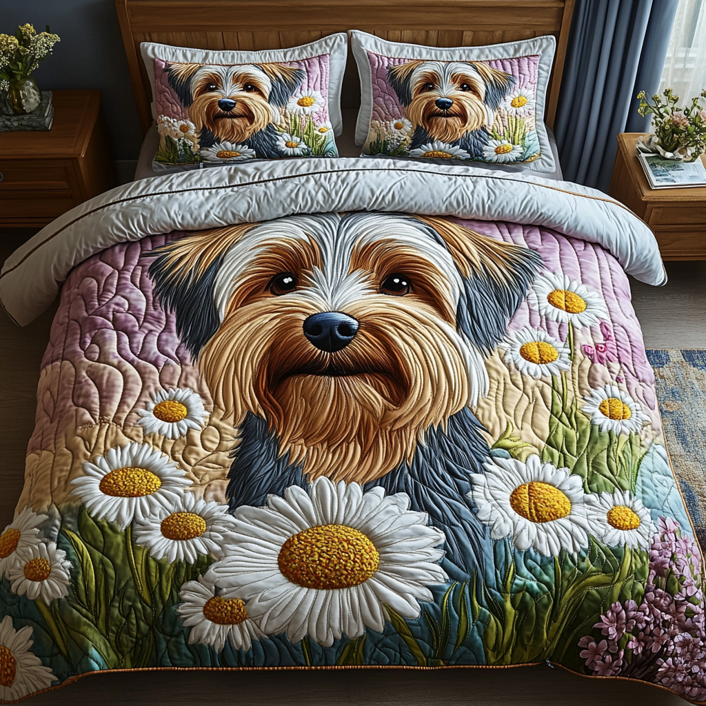 Terrier Tails Quilted Bedding Set Warm and Elegant Bedding Gift Set for Every Home