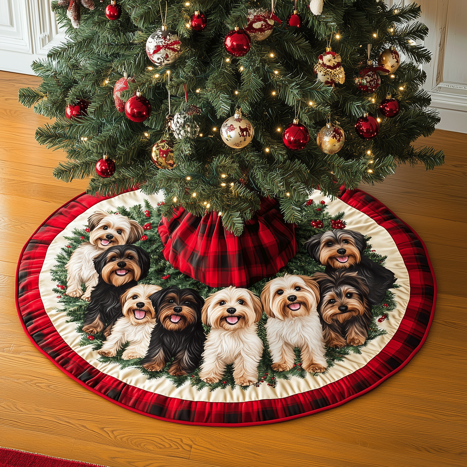 Terrier Tails Quilted Christmas Tree Skirt Heartwarming Christmas Tree Skirt Gift for Loved Ones