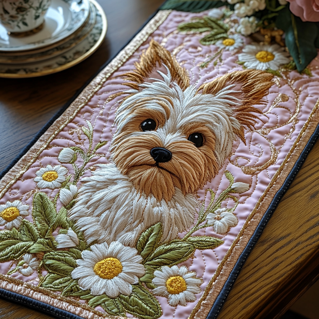 Terrier Tails Quilted Table Runner Dinner Table Decor Gifts For Yorkie Lovers