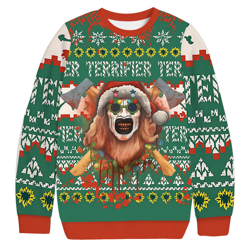 Terrifier Clown Christmas Ugly Sweatshirt Holiday Lounge Wear Top Gift Ideas Terrifier Clown Christmas Ugly Sweatshirt Holiday Lounge Wear Top Gift Ideas