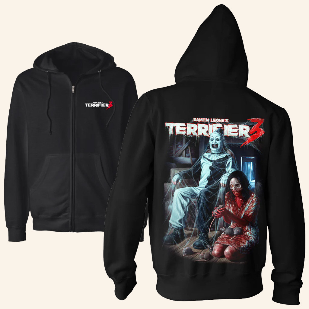 Terrifier Merch Terrifier 3 Terrors In The Attic Zip Hoodie Best Gifts For Fans