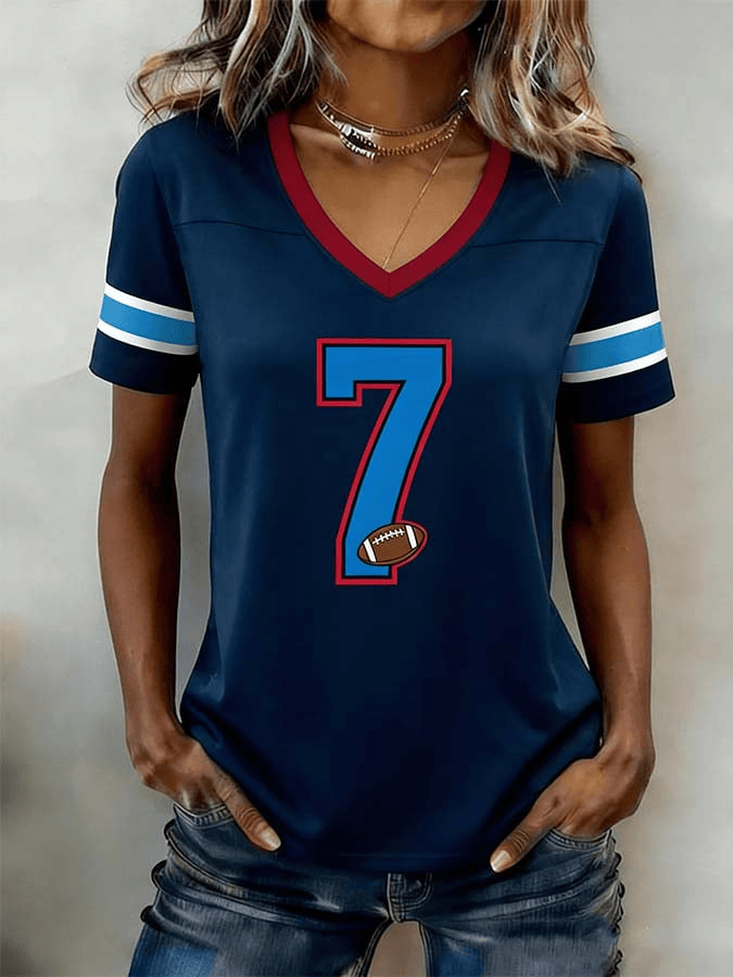 Texans Football 7 V-Neck T-Shirt Houston Football Super Bowl Merch Game Day Gifts For Mother