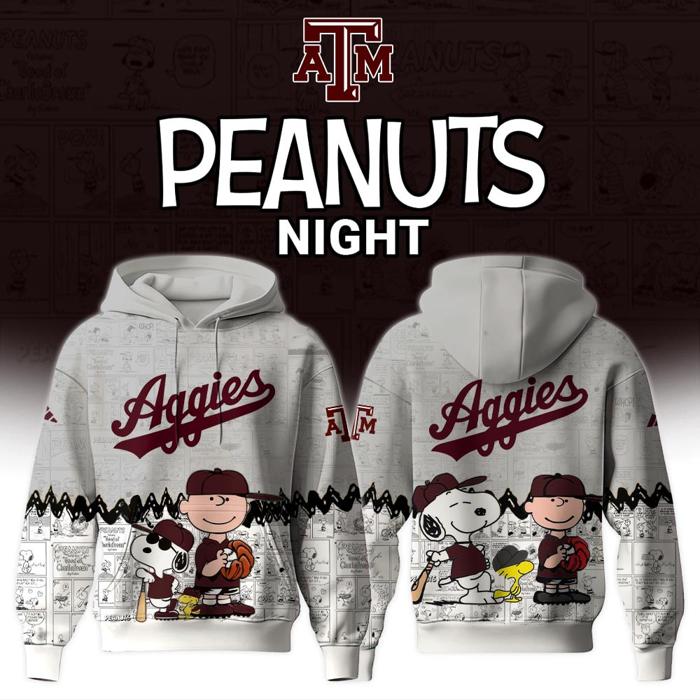 Texas A&M Aggies x Peanuts Night Hoodie 75Th Anniversary Of Peanuts Snoopy Fan Merch